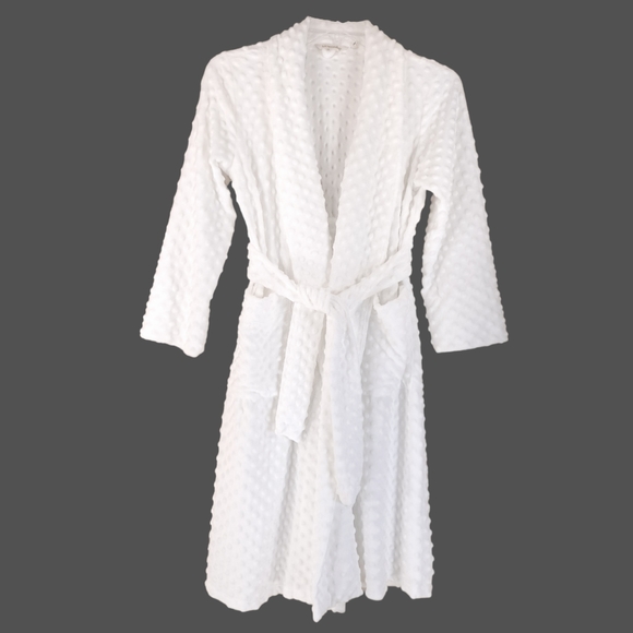 Soft Surroundings Other - Soft Surroundings White Textured Robe Dots Pockets Stretch Bathrobe - Sz Small